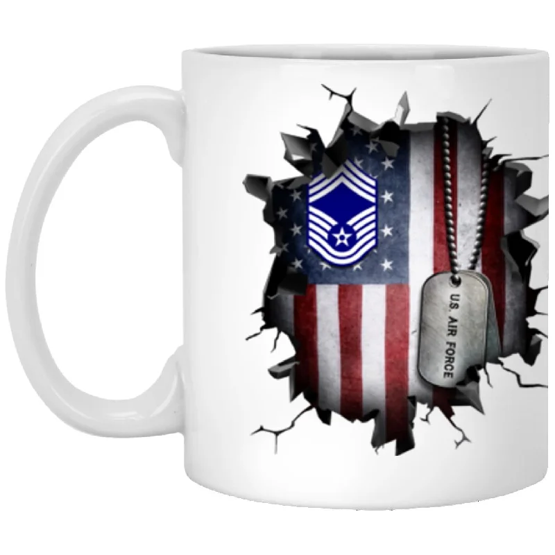 thermal coffee mugs for work-US Air Force E-9 Chief Master Sergeant CMSgt E9 Noncommissioned Officer AF Ranks 3D Break Effect Coffee Mug 11oz - 15oz White Mug