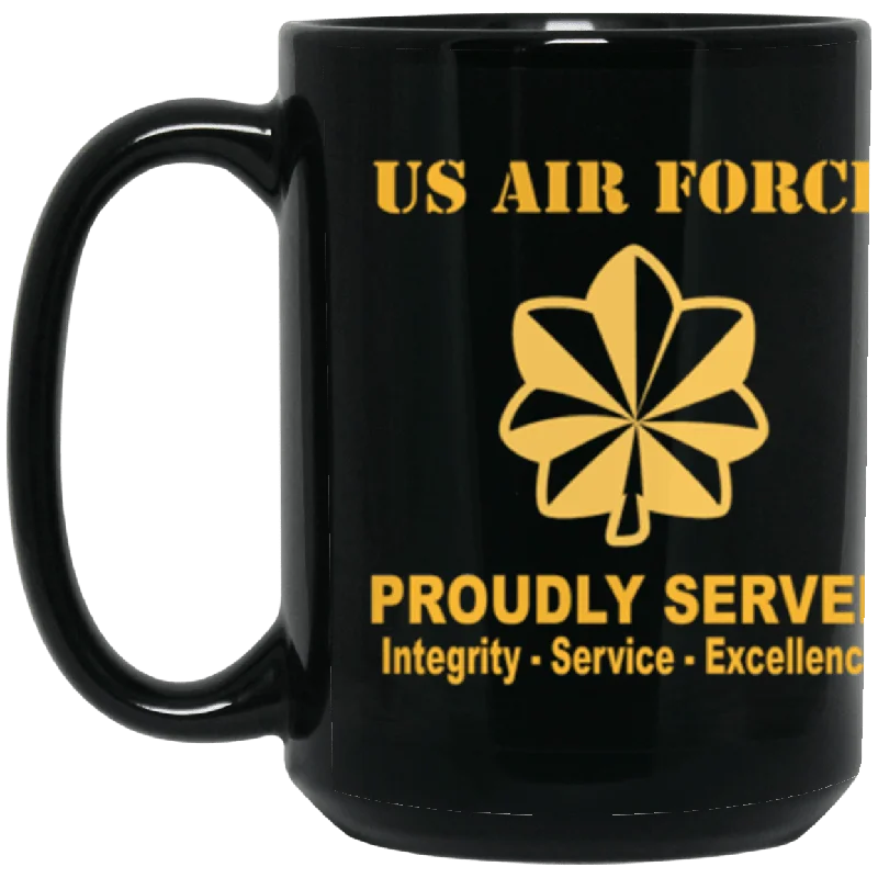 coffee mugs with unique shapes-US Air Force O-4 Major Maj O4 Field Officer Ranks Proudly Served Core Values 15 oz. Black Mug