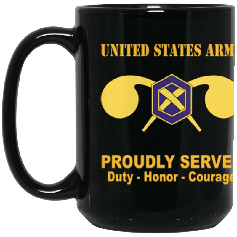 reusable coffee mugs with lids-US Army Chemical Corps Proudly Served Core Values 15 oz. Black Mug