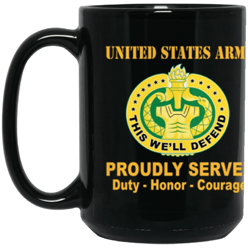 personalized ceramic mugs for gifts-US Army Drill Sergeant Proudly Served Core Values 15 oz. Black Mug