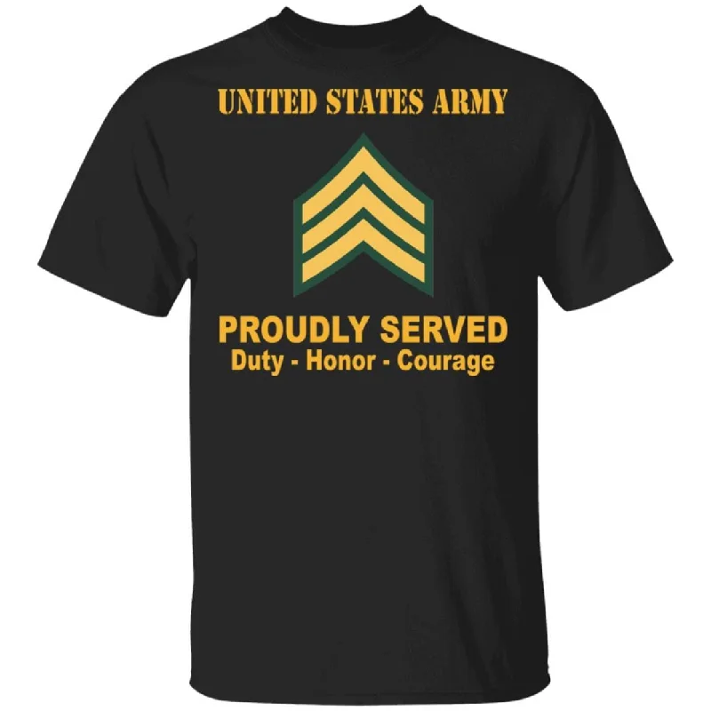 custom coffee mugs for weddings-US Army T-Shirt E-5 Sergeant E5 SGT Noncommissioned Officer Ranks Proudly Served Black Mug G500 Gildan 5.3 oz. On Front