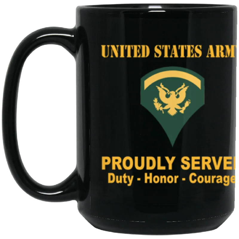 custom travel mugs for gifts-US Army E-5 SPC E5 Specialist Ranks Proudly Served Core Values 15 oz. Black Mug