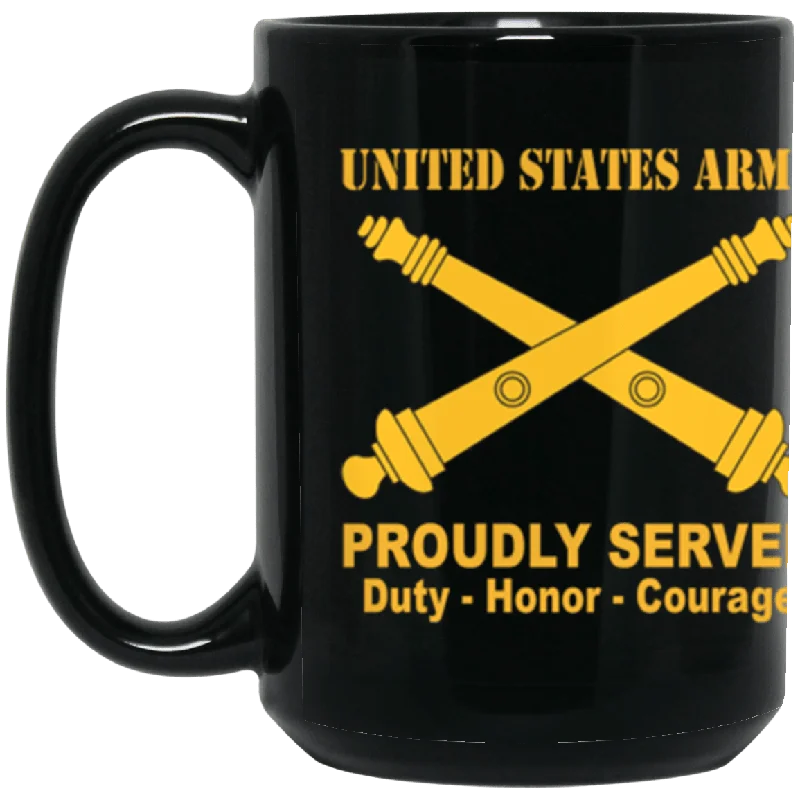 best mugs for coffee enthusiasts-US Army Field Artillery Proudly Served Core Values 15 oz. Black Mug