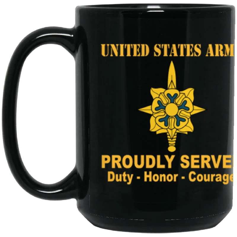 classic white mugs-US Army Military Intelligence Branch Proudly Served Core Values 15 oz. Black Mug