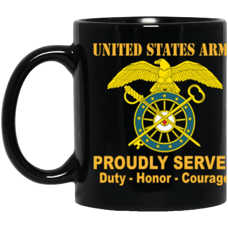 large travel mugs for coffee-US Army Quartermaster Corps Proudly Served Core Values 11 oz. Black Mug