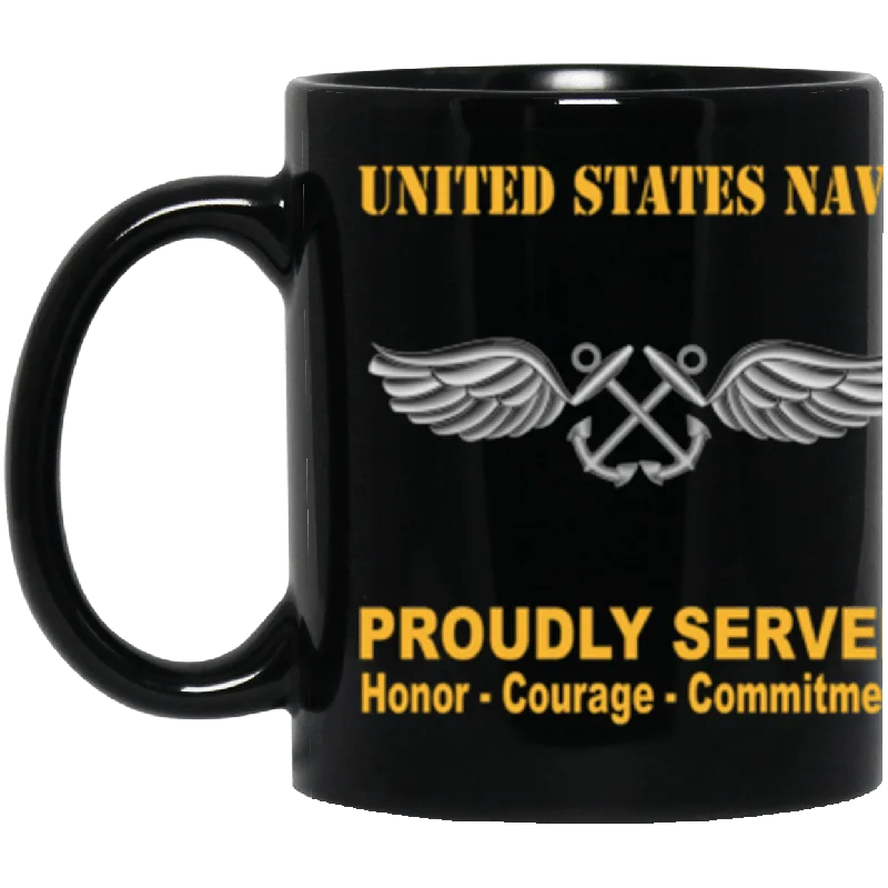 insulated mugs with handles-US Navy Aviation Boatswain's Mate Navy AB Proudly Served Core Values 11 oz. Black Mug