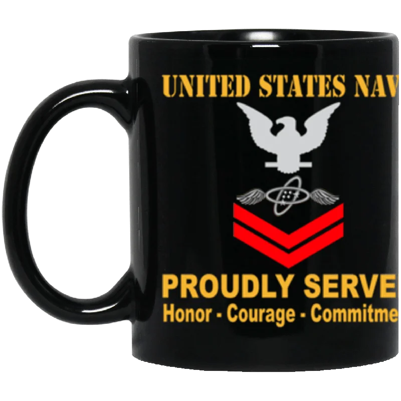 hot drink mugs for winter-US Navy Aviation Electronics Technician Navy AT E-5 Red Stripe 11 oz. Black Mug