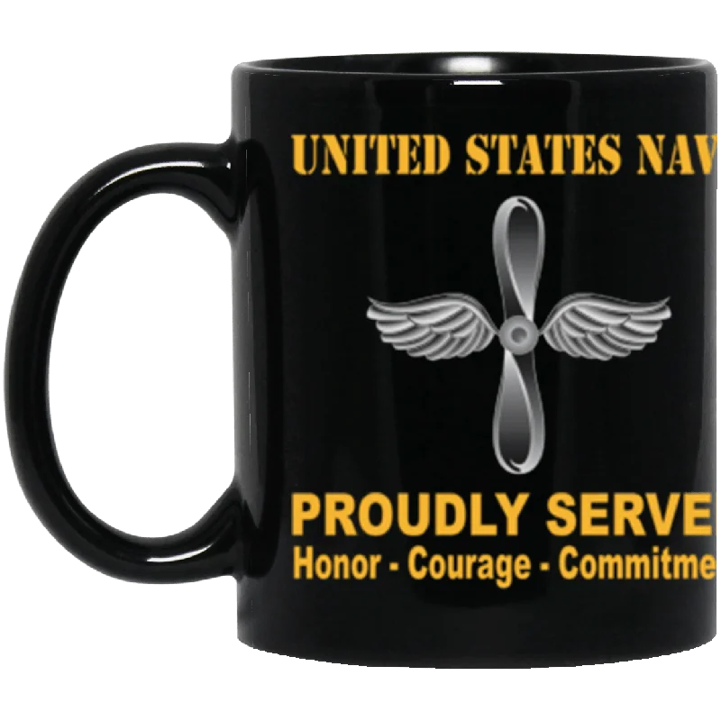 cool mugs for friends-US Navy Aviation machinist's mate Navy AD Proudly Served Core Values 11 oz. Black Mug