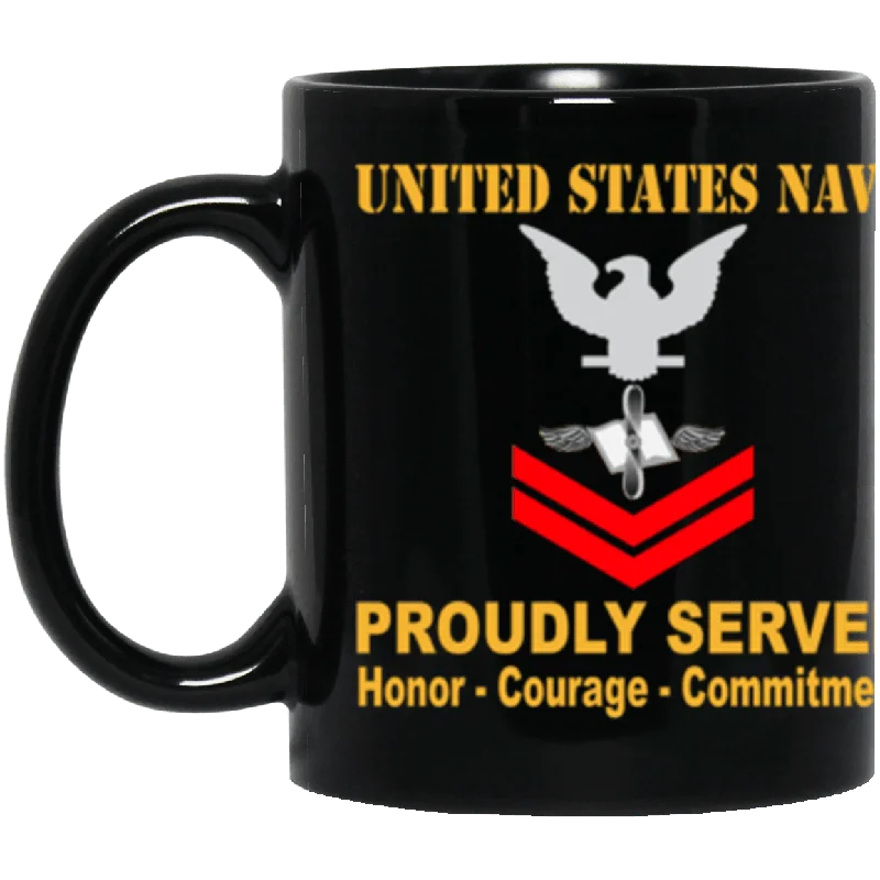 large ceramic mugs for hot drinks-US Navy Aviation Maintenance Administrationman Navy AZ E-5 Red Stripe 11 oz. Black Mug