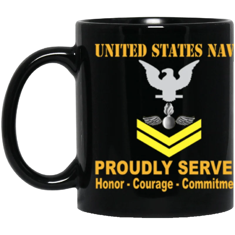 oversized mugs for coffee-US Navy Aviation Ordnanceman Navy AO E-5 Gold Stripe 11 oz. Black Mug