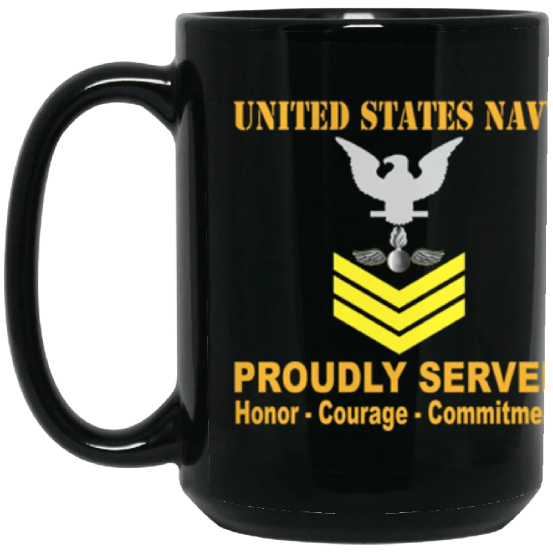 best coffee mugs for office-US Navy Aviation Ordnanceman Navy AO E-6 Gold Stripe 15 oz. Black Mug