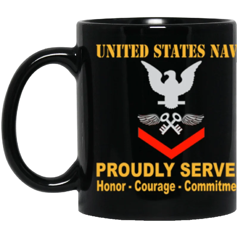 colorful tea cups for daily use-US Navy Aviation Storekeeper Navy AK E-4 11 oz. Black Mug