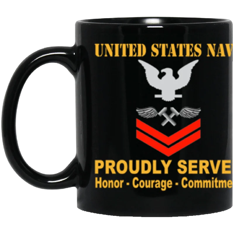 large custom mugs for events-US Navy Aviation Structural Mechanic Navy AM E-5 Red Stripe 11 oz. Black Mug