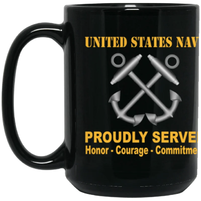 inspirational mugs for work-US Navy Boatswain's Mate Navy BM Proudly Served Core Values 15 oz. Black Mug