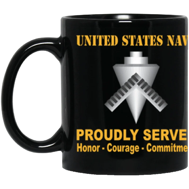 cute coffee cups for morning coffee-US Navy Builder Navy BU Proudly Served Core Values 11 oz. Black Mug