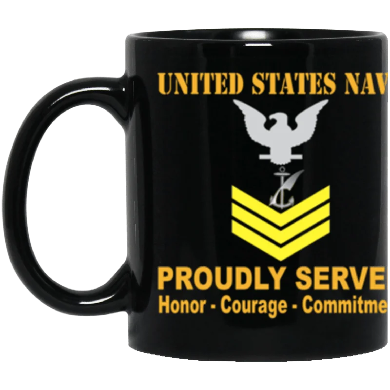 colorful custom mugs for office-US Navy Counselor Navy NC E-6 Gold Stripe 11 oz. Black Mug