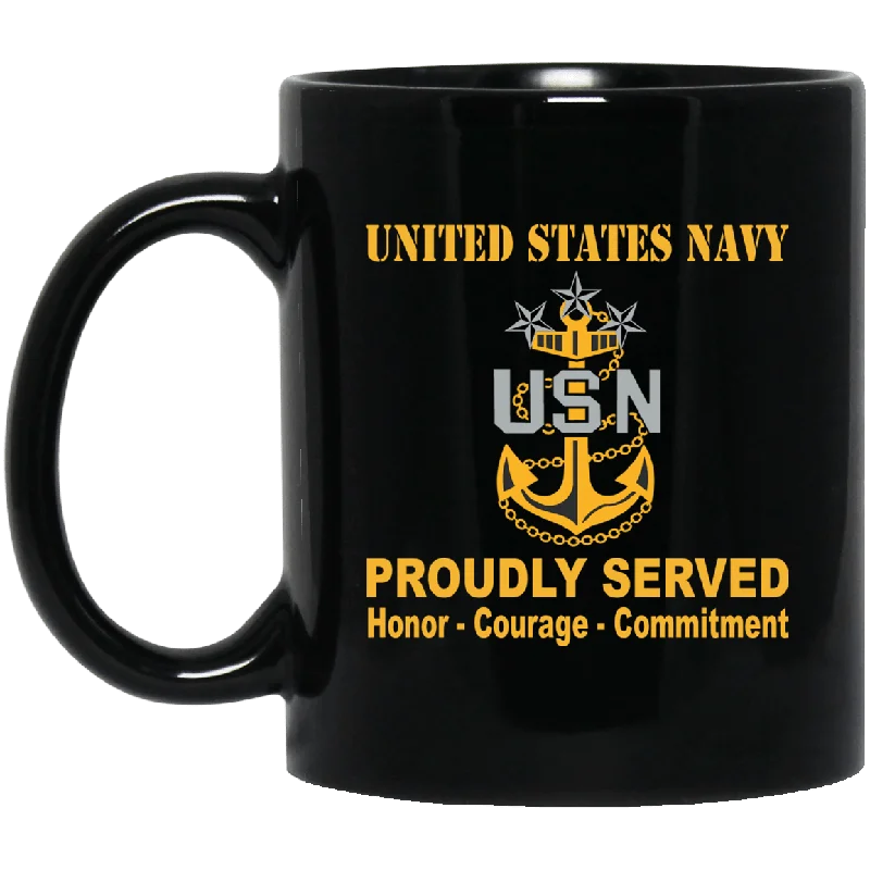 personalized coffee mugs for coworkers-US Navy E-9 Master Chief Petty Officer Of The Navy E9 MCPON Senior Enlisted Advisor Collar Device Black Mug 11 oz - 15 oz