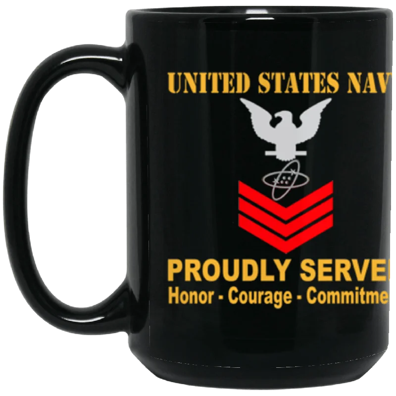 minimalist mugs for modern homes-US Navy Electronics technician Navy ET E-6 Red Stripe 15 oz. Black Mug