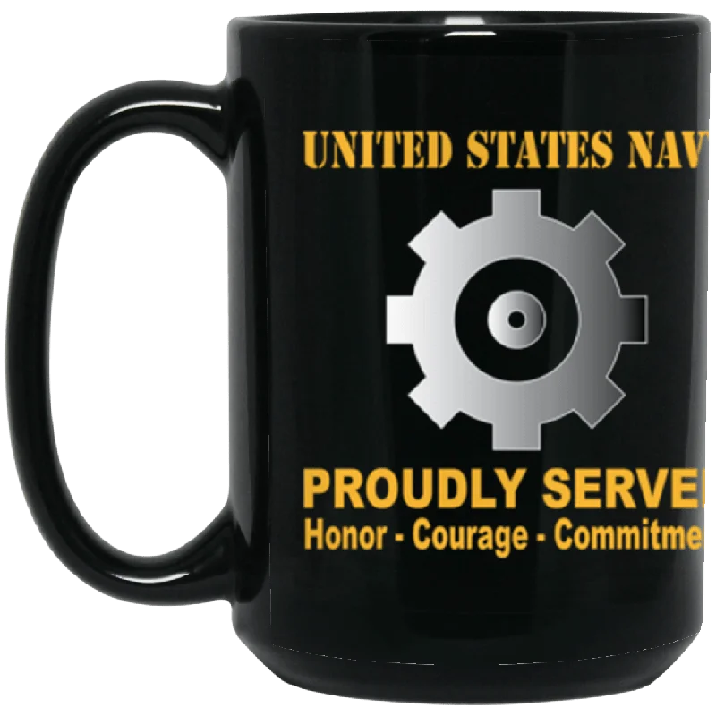 handmade coffee mugs for home-US Navy Engineman Navy EN Proudly Served Core Values 15 oz. Black Mug