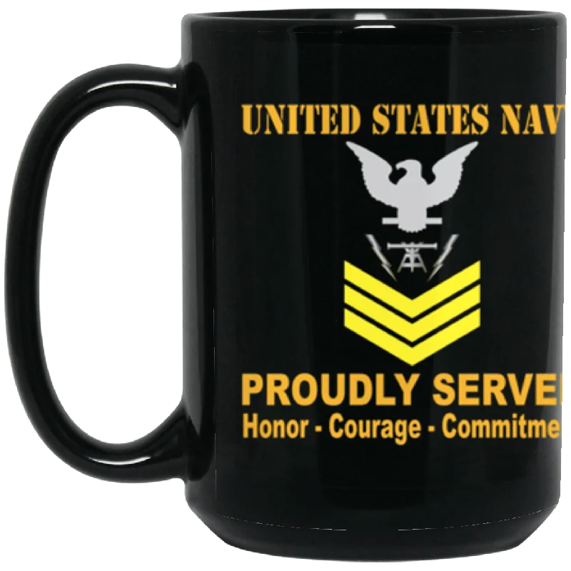 glass mugs for coffee-US Navy Fire Controlman Navy FC E-6 Gold Stripe 15 oz. Black Mug