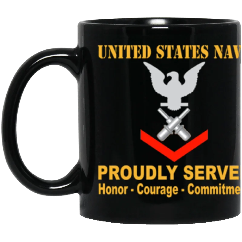 best double-wall mugs for travel-US Navy Gunner's mate Navy GM E-4 11 oz. Black Mug