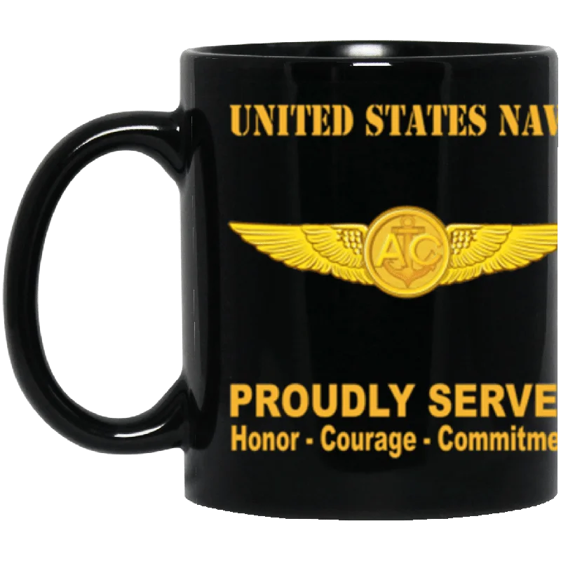 cute coffee mugs with animals-US Navy Naval Aircrew Warfare Specialist Badge Proudly Served Core Values 11 oz. Black Mug