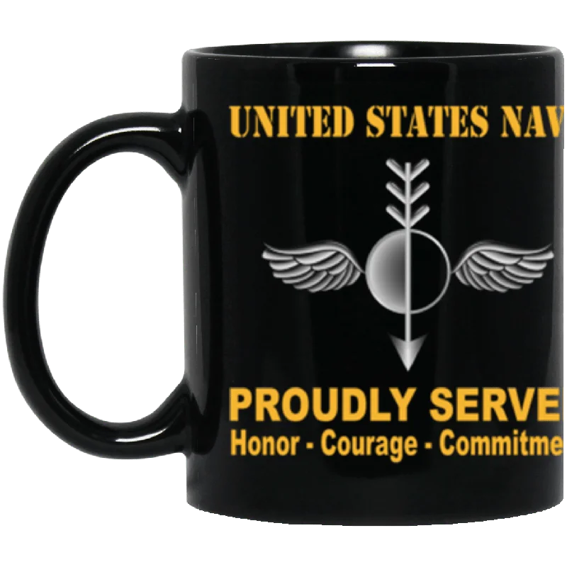 insulated coffee cups for work-US Navy Navy Aerographers Mate Navy AG Proudly Served Core Values 11 oz. Black Mug