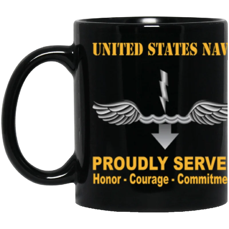 travel cups for hot beverages-US Navy Navy Antisubmarine Warfare Technician Navy AX Proudly Served Core Values 11 oz. Black Mug