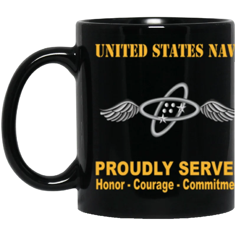 ceramic mugs for tea-US Navy Navy Aviation Electronics Technician Navy AT Proudly Served Core Values 11 oz. Black Mug