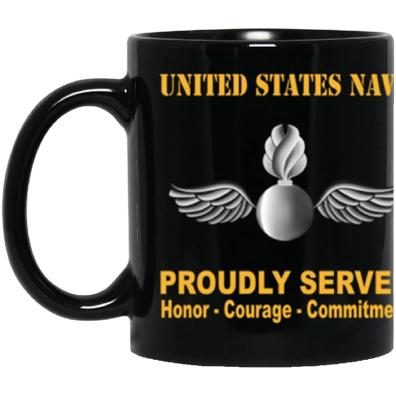 classic tea mugs for home-US Navy Navy Aviation Ordnanceman Navy AO Proudly Served Core Values 11 oz. Black Mug