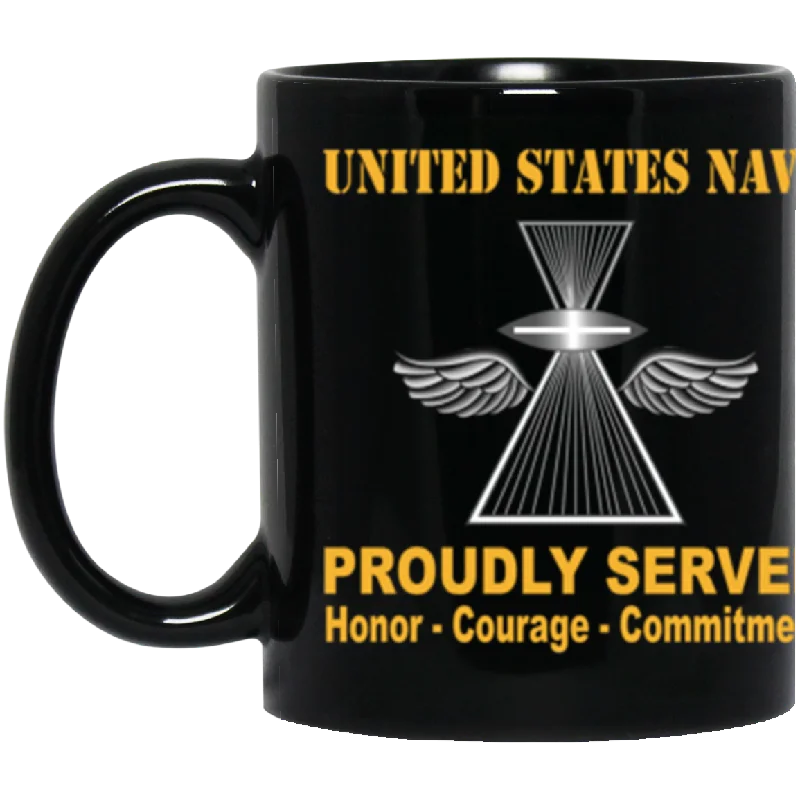 printed mugs for tea lovers-US Navy Navy Aviation Photographer's Mate Navy PH Proudly Served Core Values 11 oz. Black Mug