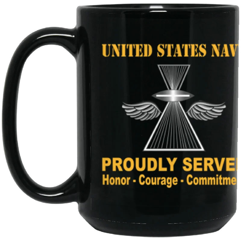 funny mugs for gifts-US Navy Navy Aviation Photographer's Mate Navy PH Proudly Served Core Values 15 oz. Black Mug