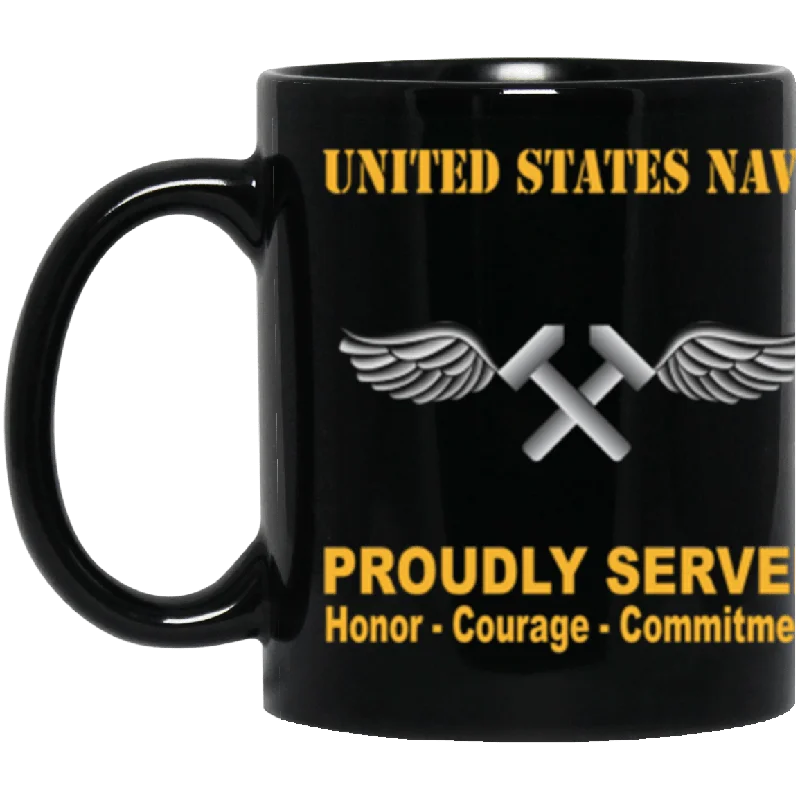 best ceramic mugs for coffee-US Navy Navy Aviation Structural Mechanic Navy AM Proudly Served Core Values 11 oz. Black Mug