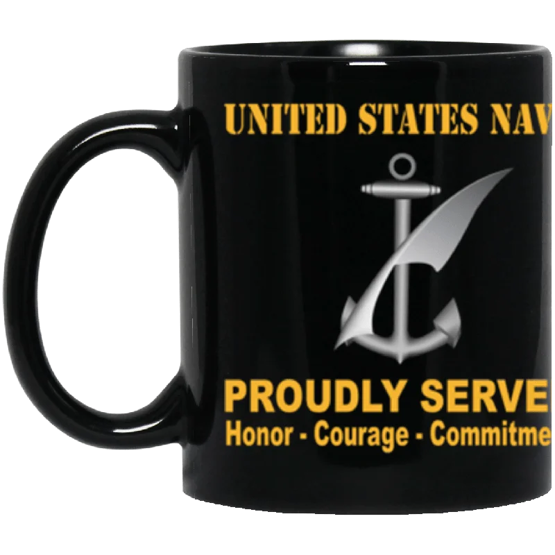 personalized mugs for dad-US Navy Navy Counselor Navy NC Proudly Served Core Values 11 oz. Black Mug