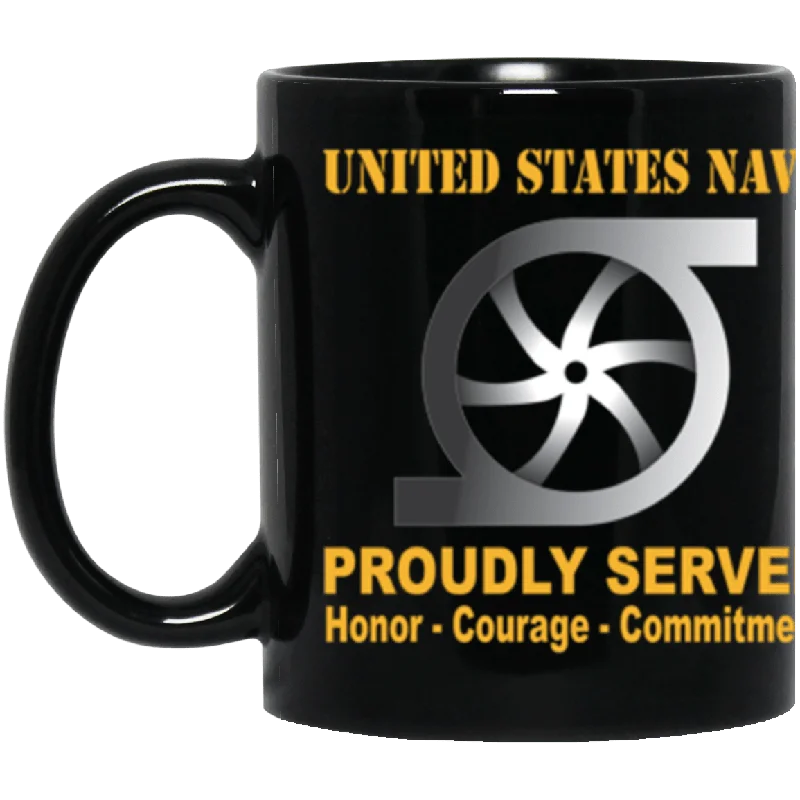 stainless steel mugs with design-US Navy Navy Gas Turbine Systems Technician Navy GS Proudly Served Core Values 11 oz. Black Mug