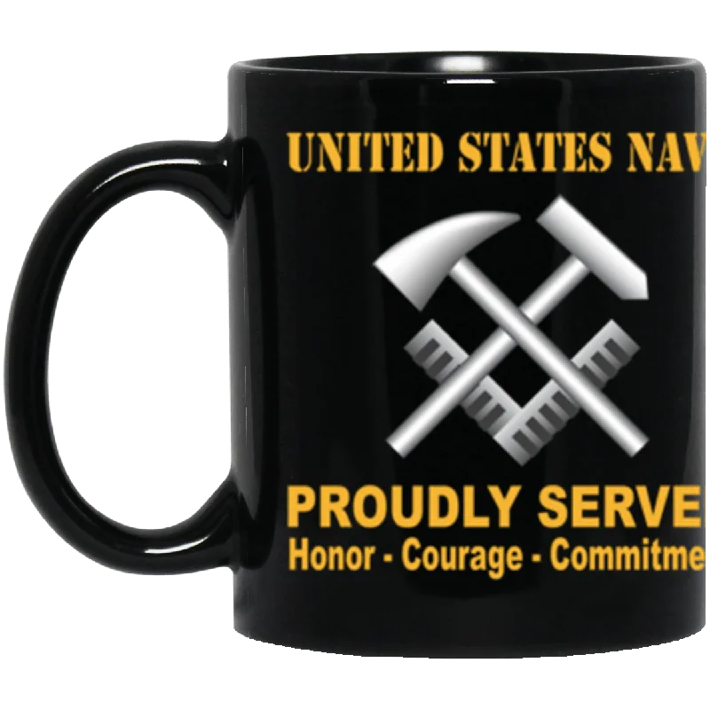 best double-wall mugs for travel-US Navy Navy Hull Maintenance Technician Navy HT Proudly Served Core Values 11 oz. Black Mug