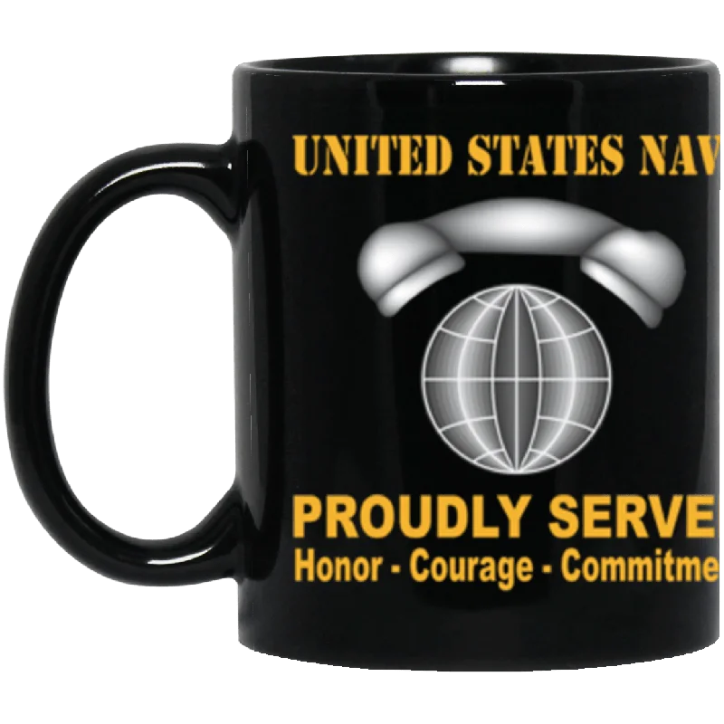 affordable travel mugs for coffee-US Navy Navy Interior Communications Electrician Navy IC Proudly Served Core Values 11 oz. Black Mug