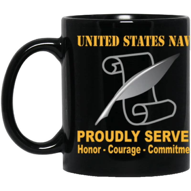 high-quality ceramic coffee mugs-US Navy Navy Journalist Navy JO Proudly Served Core Values 11 oz. Black Mug