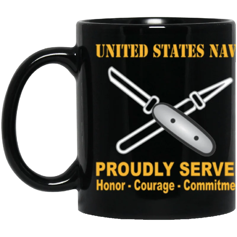 insulated mugs with funny quotes-US Navy Navy Lithographer Navy LI Proudly Served Core Values 11 oz. Black Mug