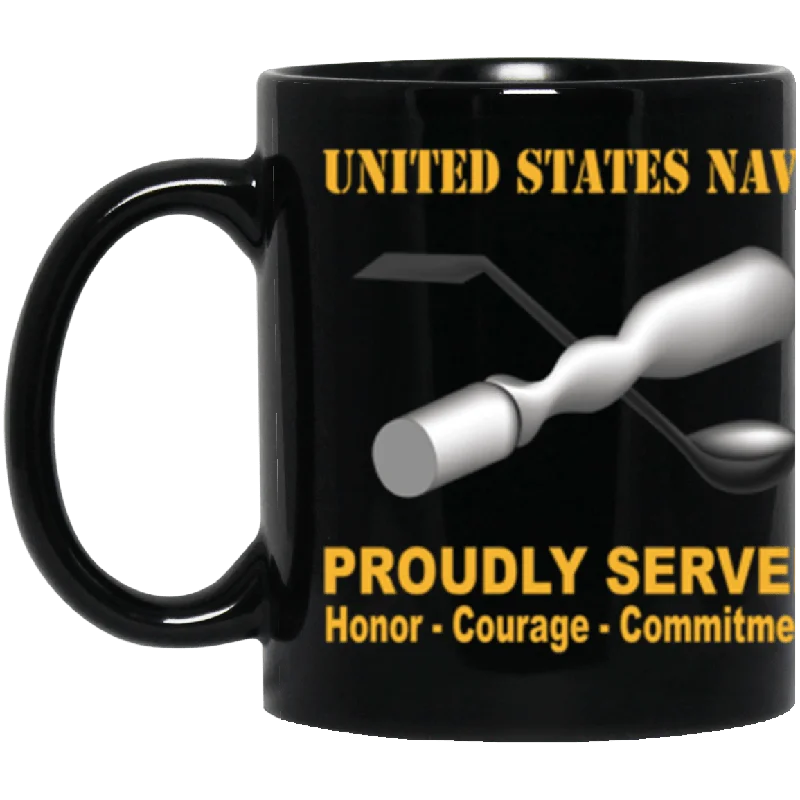 unique mugs for tea lovers-US Navy Navy Molder Navy ML Proudly Served Core Values 11 oz. Black Mug