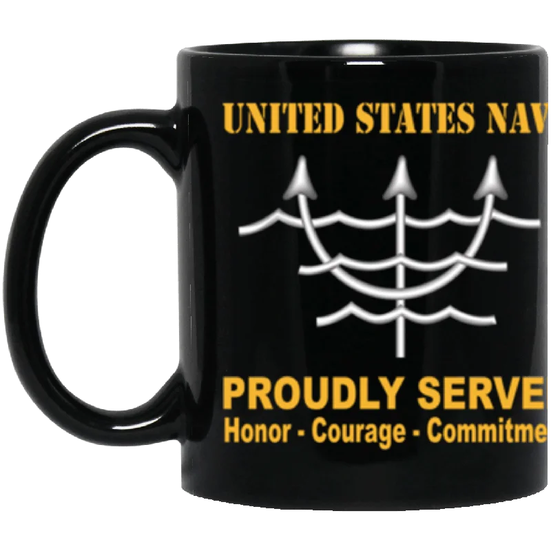 best mugs for hot chocolate-US Navy Navy Ocean Systems Technician Navy OT Proudly Served Core Values 11 oz. Black Mug