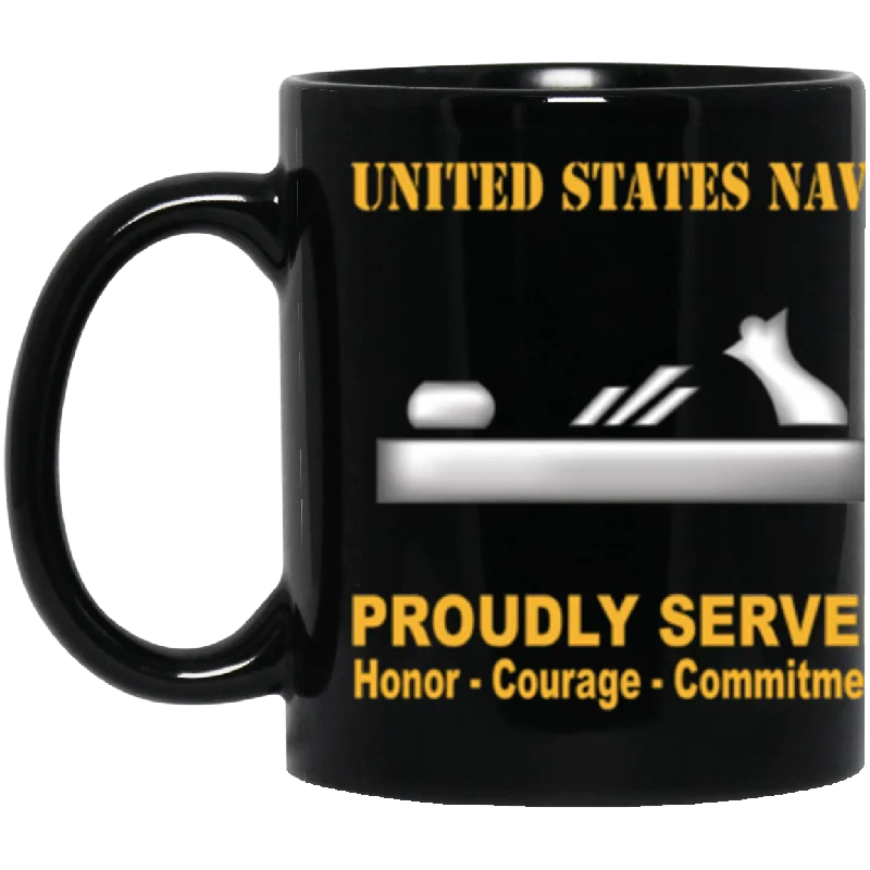 reusable coffee mugs with lids-US Navy Navy Patternmaker Navy PM Proudly Served Core Values 11 oz. Black Mug