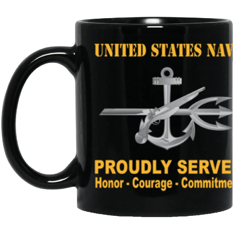 cute animal mugs for kids-US Navy Navy Special Warfare Operator Navy SO Proudly Served Core Values 11 oz. Black Mug