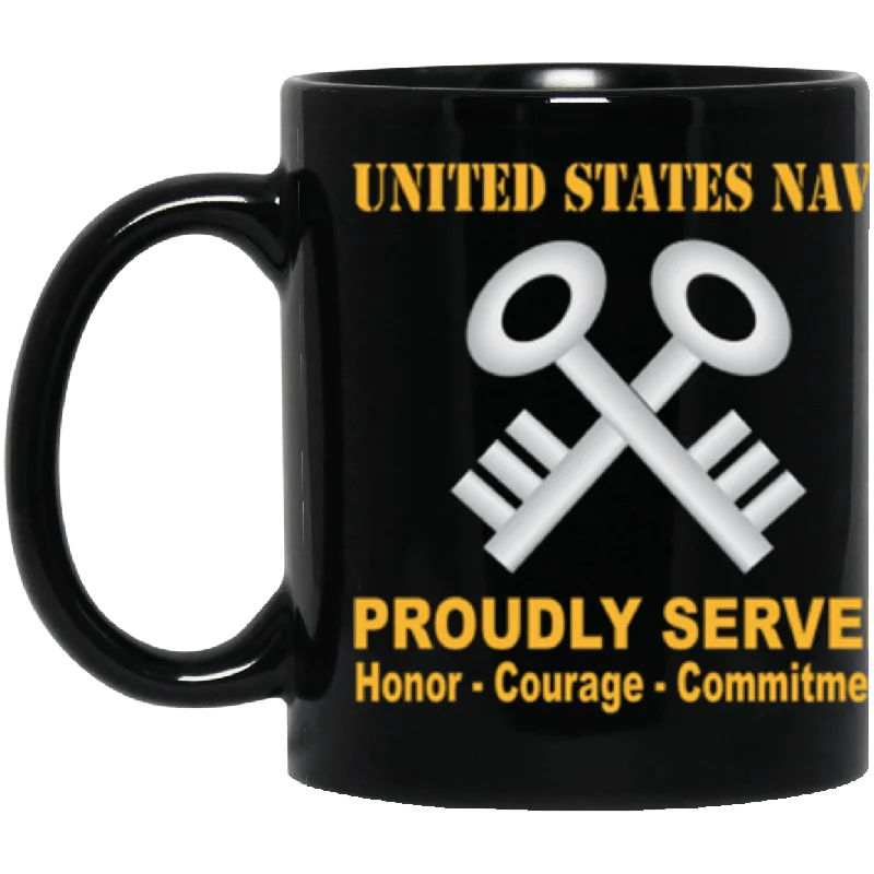 beautiful ceramic mugs-US Navy Navy Storekeeper Navy SK Proudly Served Core Values 11 oz. Black Mug