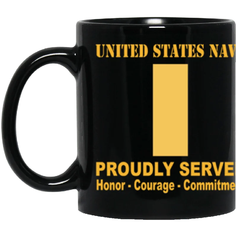 insulated mugs for cold drinks-US Navy O-1 Ensign O1 ENS Junior Officer Ranks Proudly Served Core Values 11 oz. Black Mug