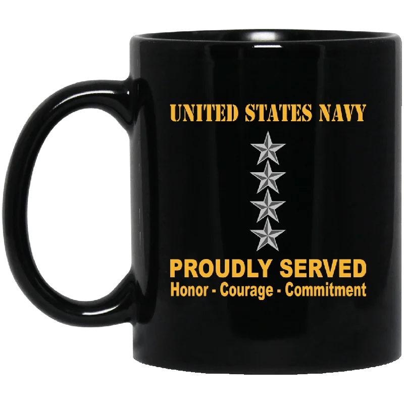 modern coffee mugs for kitchen-US Navy O-10 Admiral O10 ADM Flag Officer Ranks Proudly Served Black Mug 11 oz - 15 oz