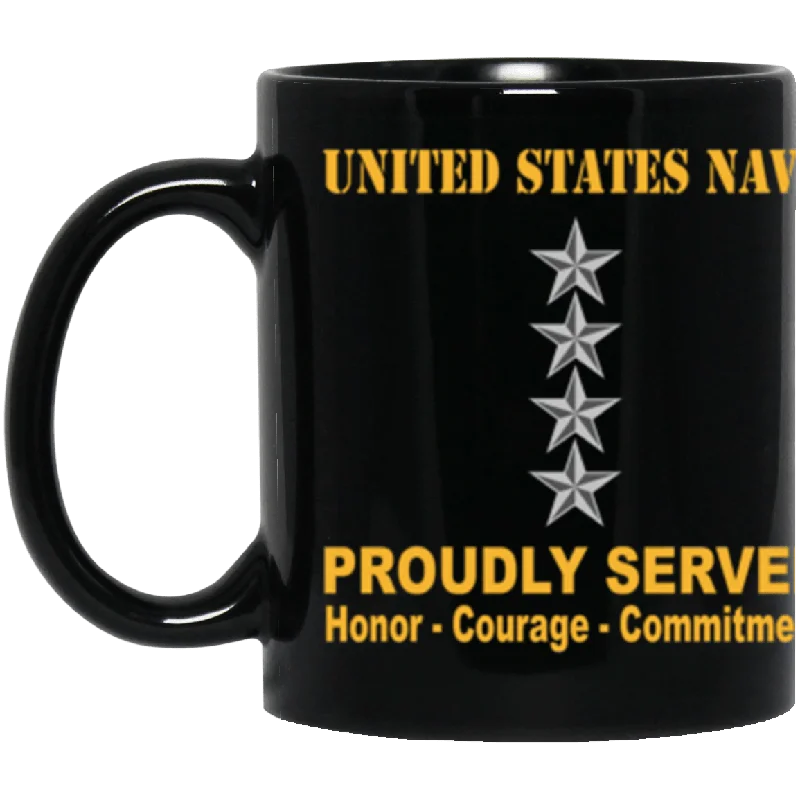 personalized coffee mugs for coworkers-US Navy O-10 Admiral O10 ADM Flag Officer Ranks Proudly Served Core Values 11 oz. Black Mug