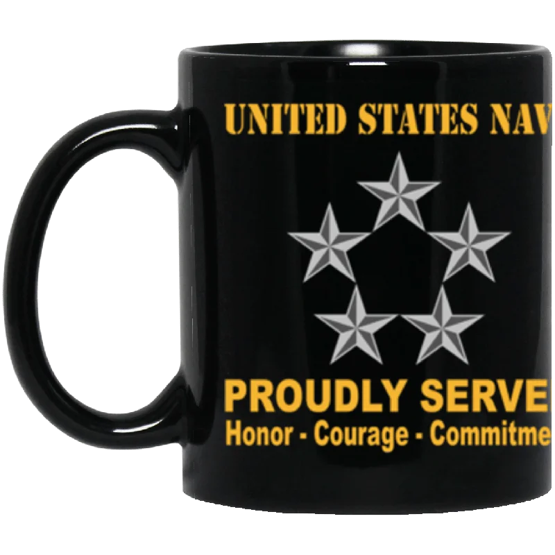 large capacity tea mugs-US Navy O-11 Fleet Admiral O11 FADM Flag Officer Ranks Proudly Served Core Values 11 oz. Black Mug