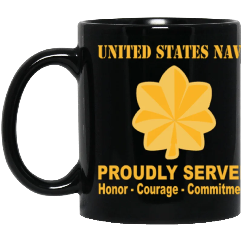 best coffee mugs for office-US Navy O-4 Lieutenant Commander O4 LCDR Junior Officer Ranks Proudly Served Core Values 11 oz. Black Mug