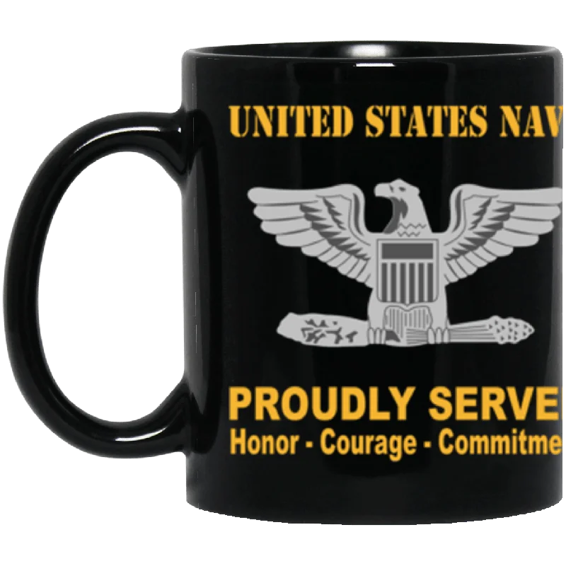 minimalist coffee cups-US Navy O-6 Captain O6 CAPT Senior Officer Ranks Proudly Served Core Values 11 oz. Black Mug